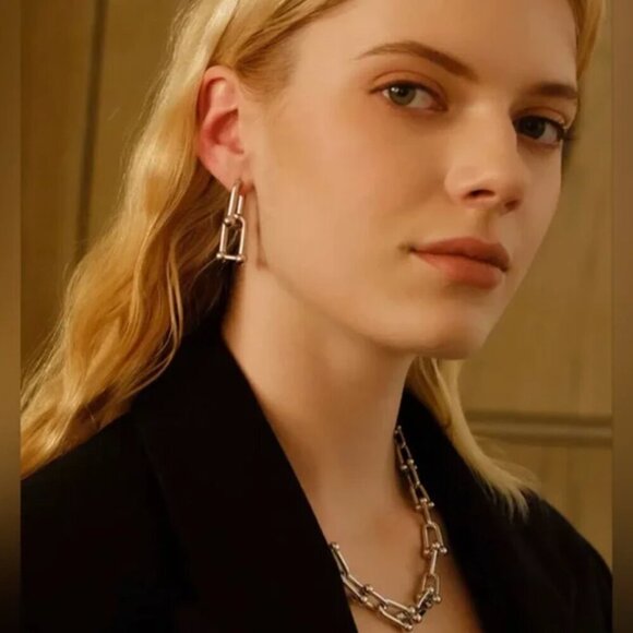 Gold Silver Simple U-Shaped Chain Earrings - Picture 6 of 8